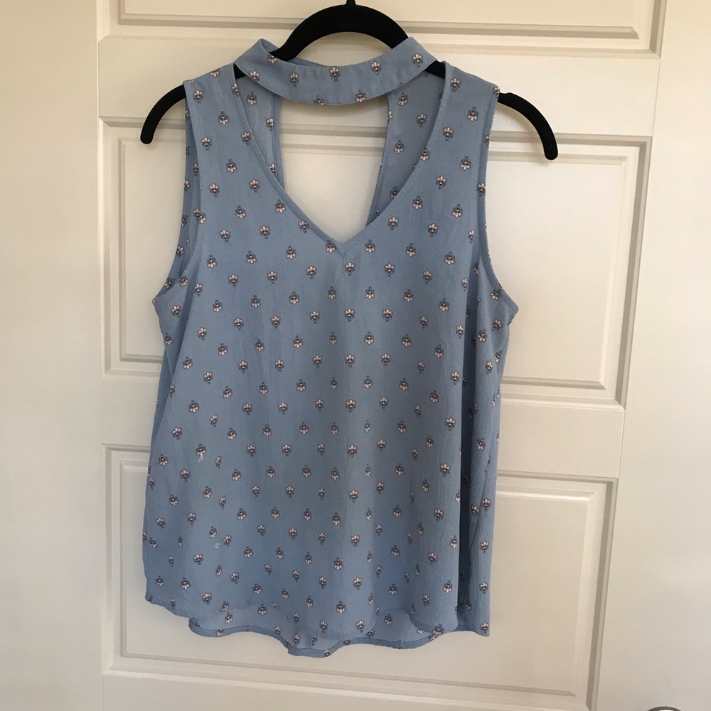 Cold shoulder blue tank